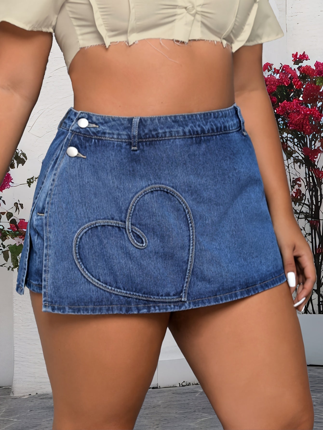 Plus Size Women's Denim Skort Casual High-Rise Blue Jean Shorts