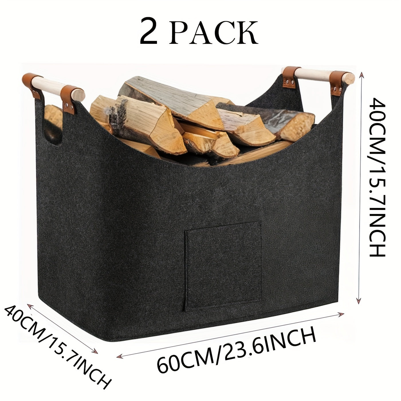 Extra Large 55L Felt Log Baskets for Firewood and Indoor Storage
