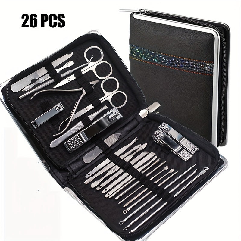 26-Piece Stainless Steel Nail Clipper Kit for Men and Women with Ear Spoon and Nail Files