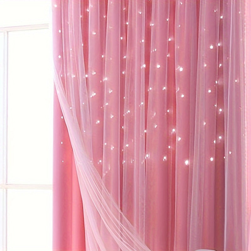 Hollow Star Curtains Two Layers Soft Breathable Fabric for Living Room Bedroom