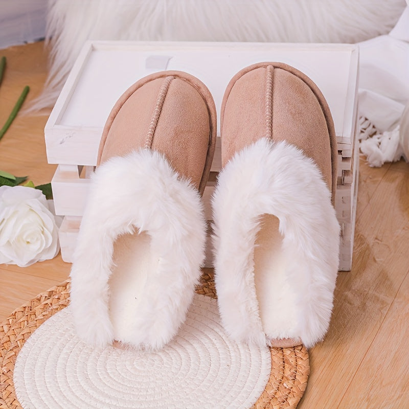 Unisex Faux Fur-Lined Slip-On Slippers Warm Indoor Outdoor Shoes