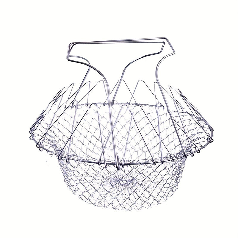 Stainless Steel Frying Basket Foldable Steamer Rinse Strain Kitchen Tool