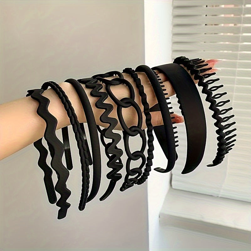 Set of 9 Bohemian Punk Style Teeth Hairbands Non-Slip Solid Color Hair Accessories for Women