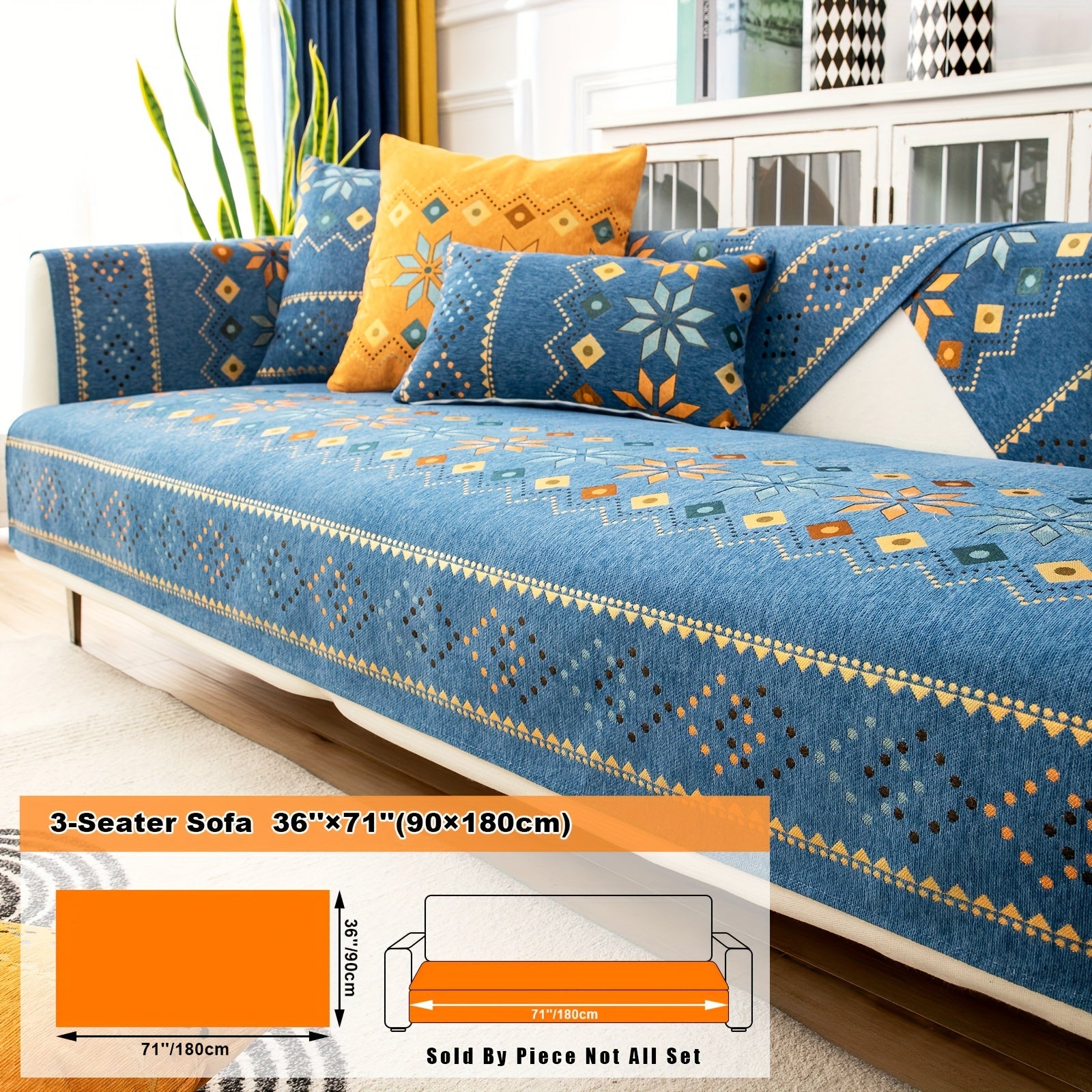 Bohemian Embroidered Sofa Slipcover with Pillowcase and Cushion Covers for Living Room and Bedroom