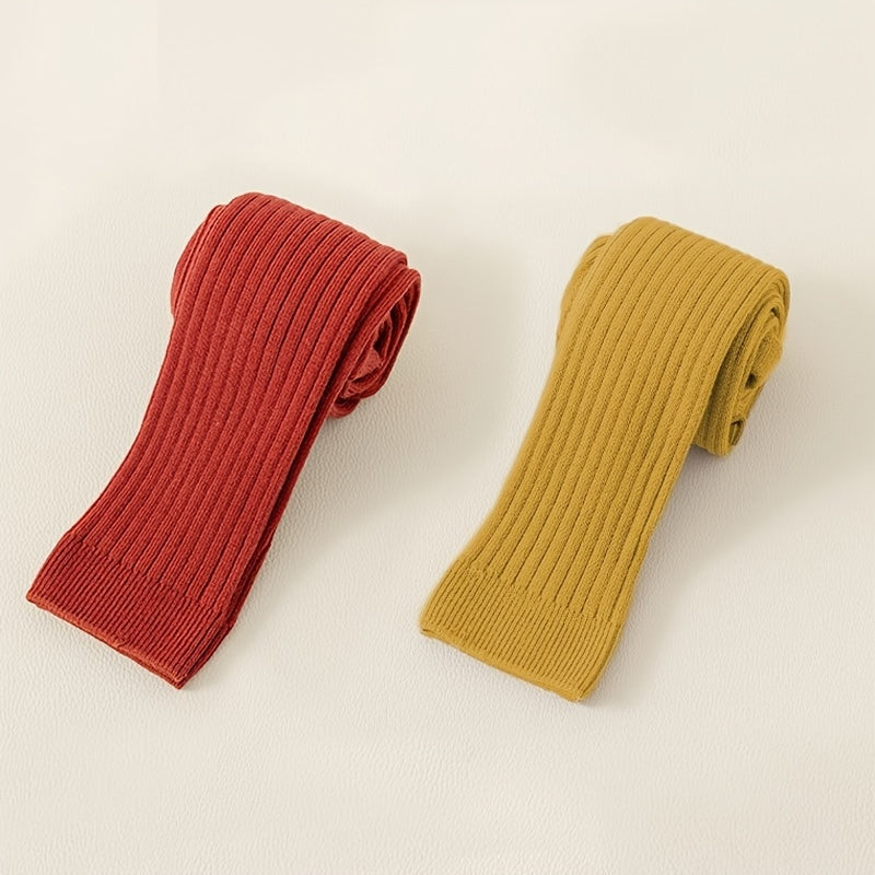 2-Pack Bolalar Uchun Paxta Aralashmasidan Yasalgan O'rta Bo'yli Legginglar - Bir Rangli, Cho'ziluvchan, Havo O'tkazuvchi, Har Mavsumga Mos Tights 12 Yoshgacha - Faqat Qo'l Yuvish