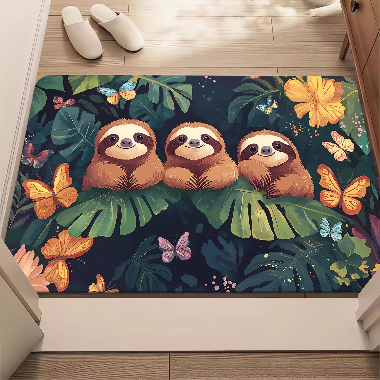 Alfombra de puerta absorbente de microfibra con perezosos de dibujos animados, antideslizante, para baño y cocina