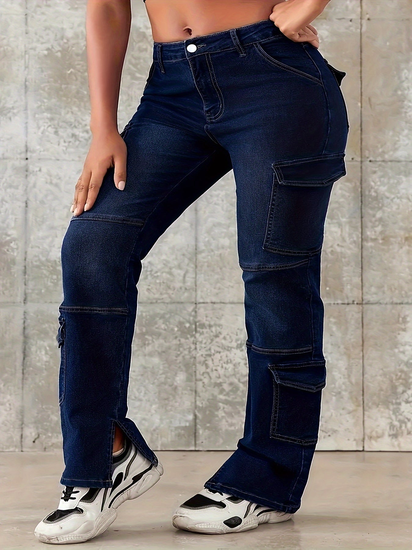 Plus Size Women's Relaxed Fit Jeans Polyester Casual Workwear with Pockets