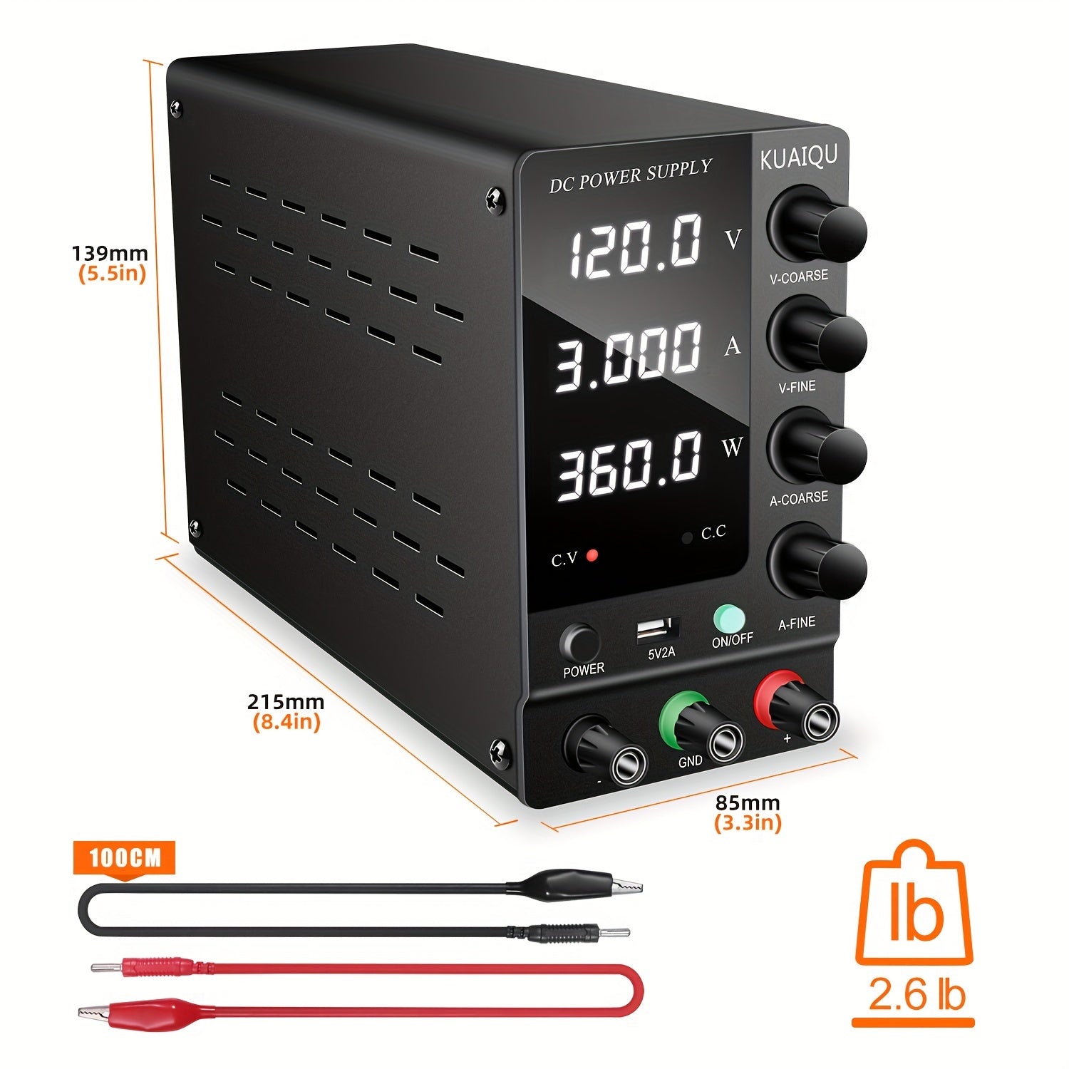Variable DC Power Supply with USB Fast Charge Digital Display European Plug Iron Construction