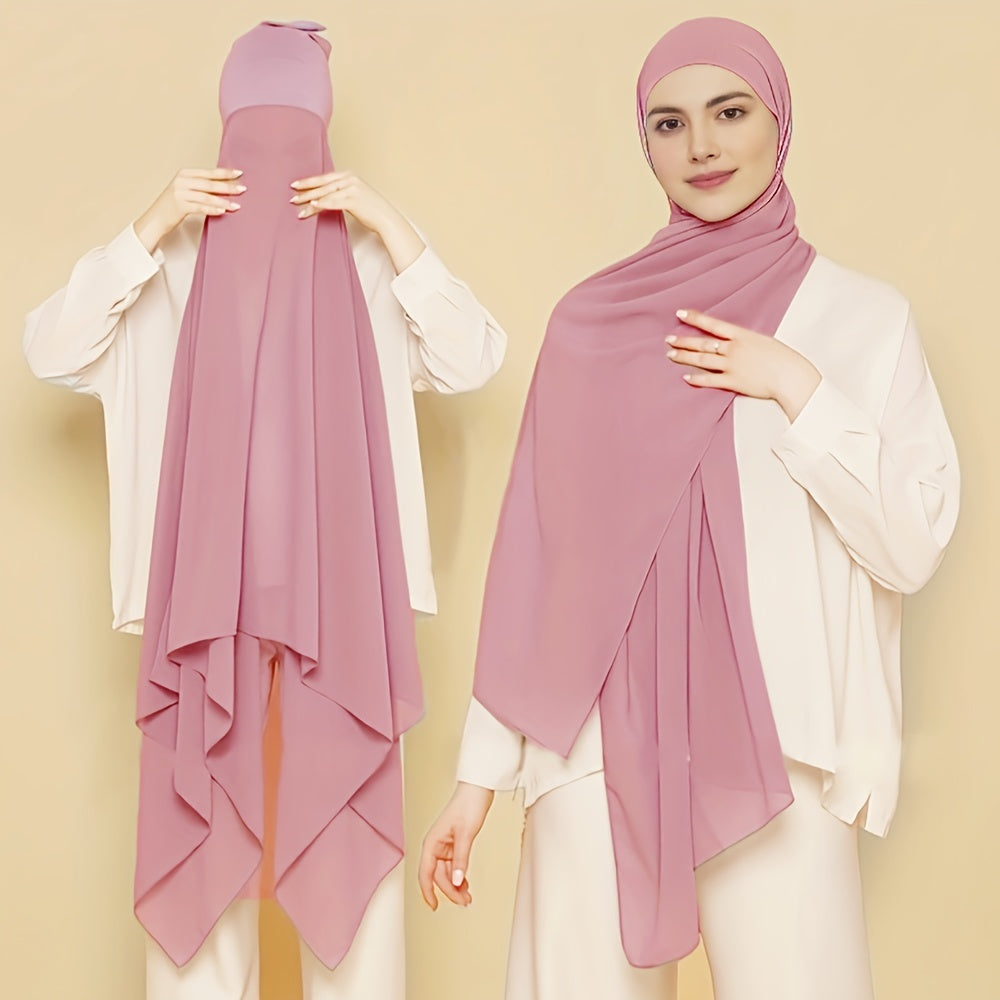 Solid Color Chiffon Instant Hijab Hooded Headscarf Set for Ramadan