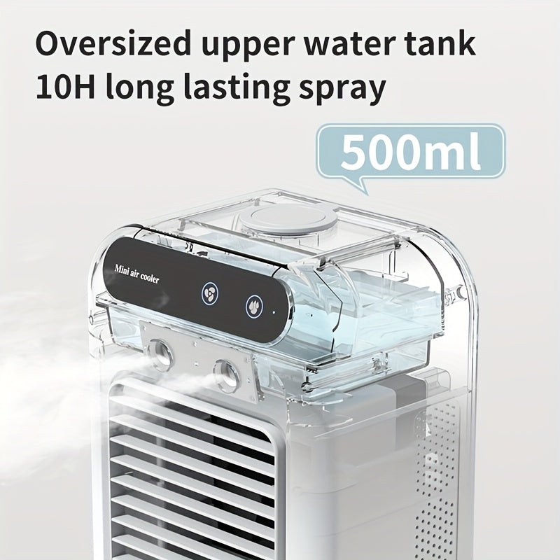 Portable Mini Air Conditioner Fan USB Rechargeable 1800mAh Quiet Compact White