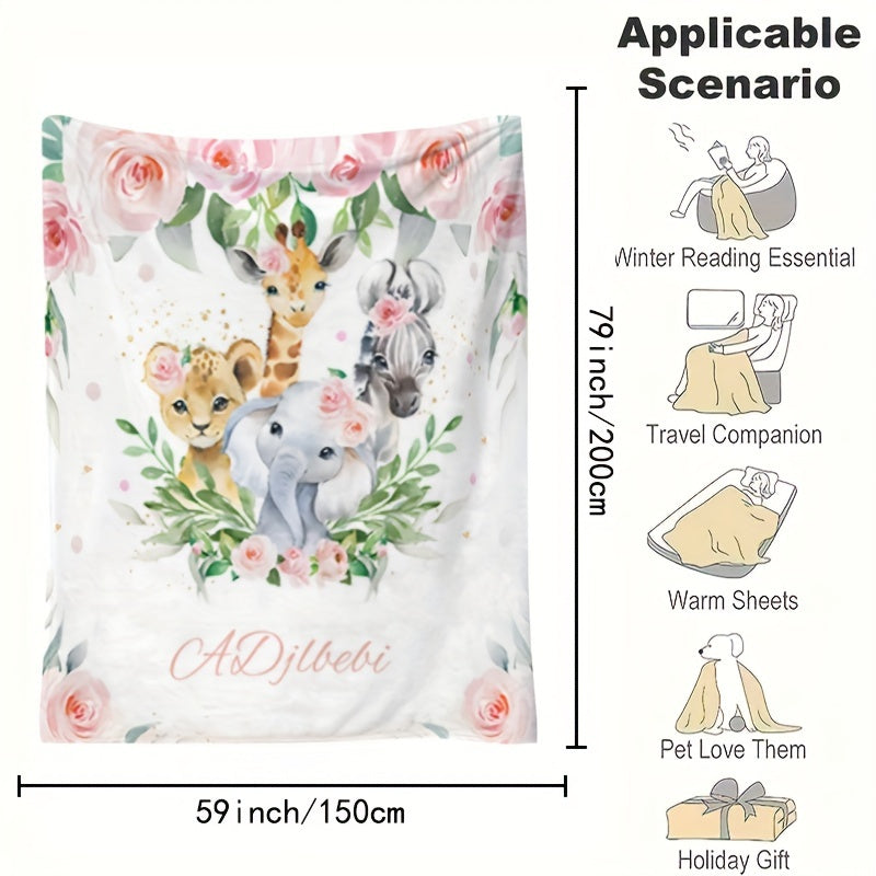 Cozy Flannel Throw Blanket with Custom Elephant Pattern Personalized Soft All-Season Gift