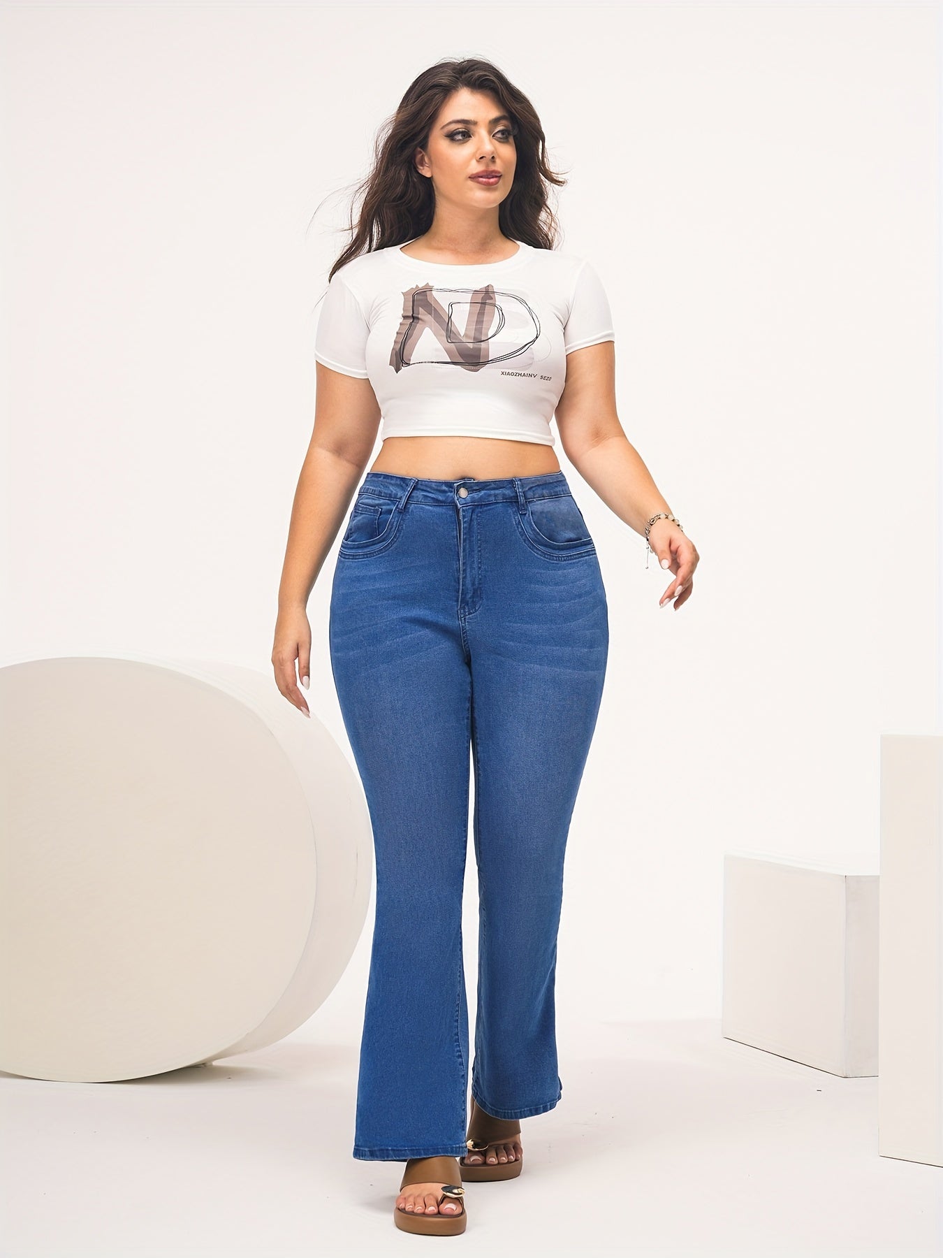 Women's High-Waisted Flared Jeans High Stretch Slim Fit Pants