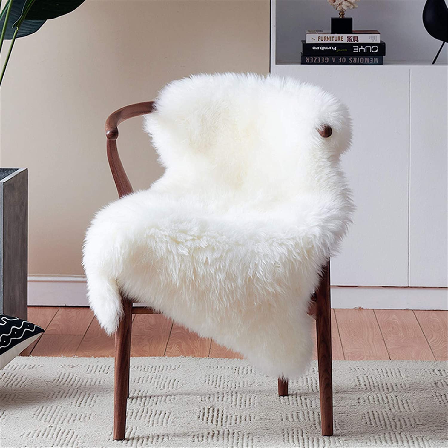 White Faux Fur Chair Seat Cover Plush Rug for Bedroom Living Room Shaggy Carpet
