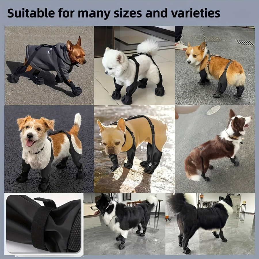 Waterproof Adjustable Dog Boots for All Breeds with Warm Lining and Reflective Safety