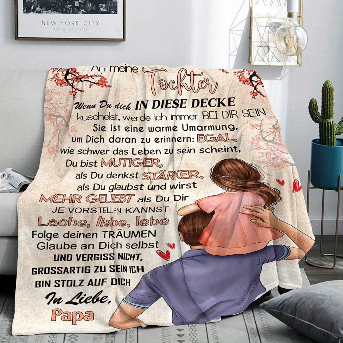 German Message Dad Flannel Throw Blanket All-Season Warmth Indoor Outdoor Use