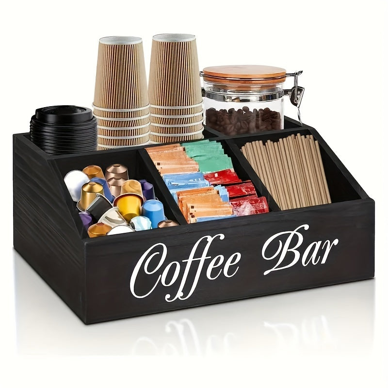 Wooden Coffee Organizer Box with Multiple Compartments for Accessories and Pods