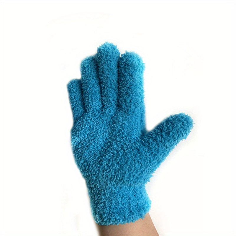 Microfiber Coral Fleece Cleaning Gloves Five-Finger Dust Remover Blue