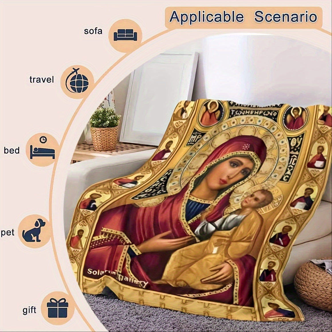 Digital HD Print Throw Blanket Geometric Pattern Hypoallergenic All-Season Warm Decorative