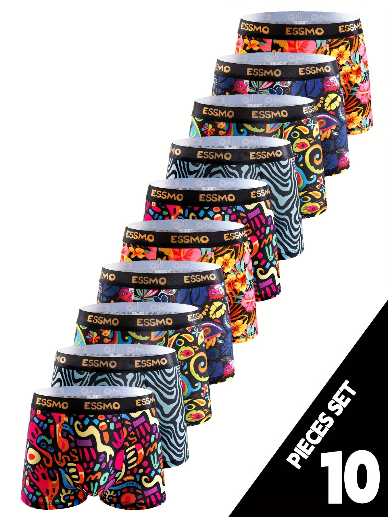 Men's Boxer Briefs 10 Pack Geometric Pattern Stretch Polyester Blend Comfortable Fit
