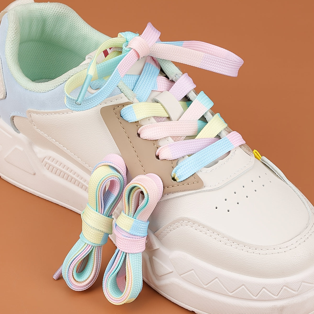 Unisex Cotton Tie-Dye Shoelaces Flat Colorful Stitching 0.69cm Wide
