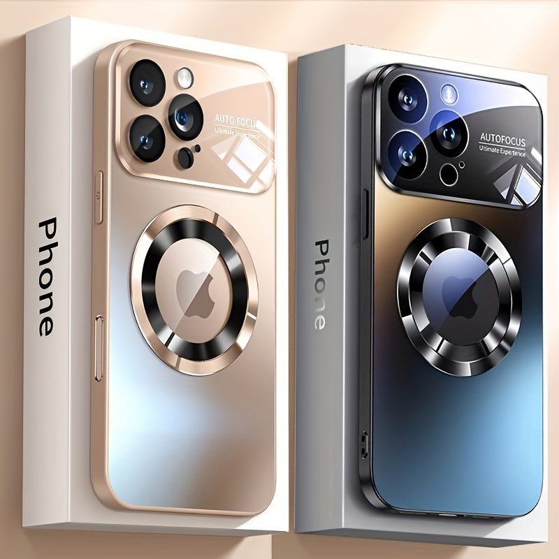 Luxury Glass Phone Case for iPhone 15 Pro Max with Camera Lens Protection Wireless Charging Drop-Proof Ultra-Thin