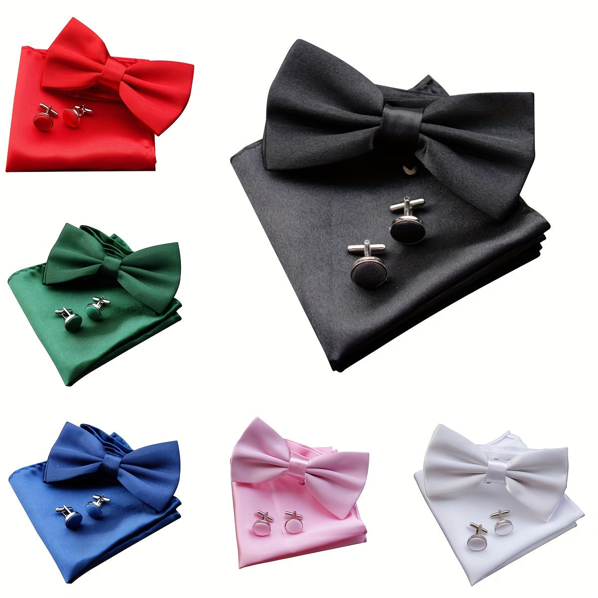 Men's Woven Polyester Bow Tie and Cufflinks Set for Weddings and Formal Events