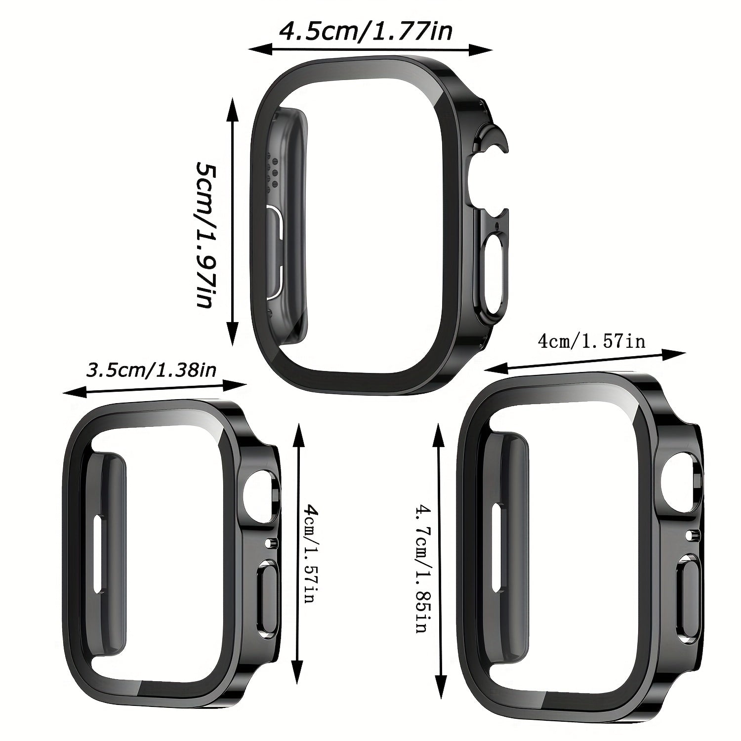 3-Piece Full Coverage PC Protective Case Set for Apple Watch with Built-in Glass Screen Protector 40mm-49mm