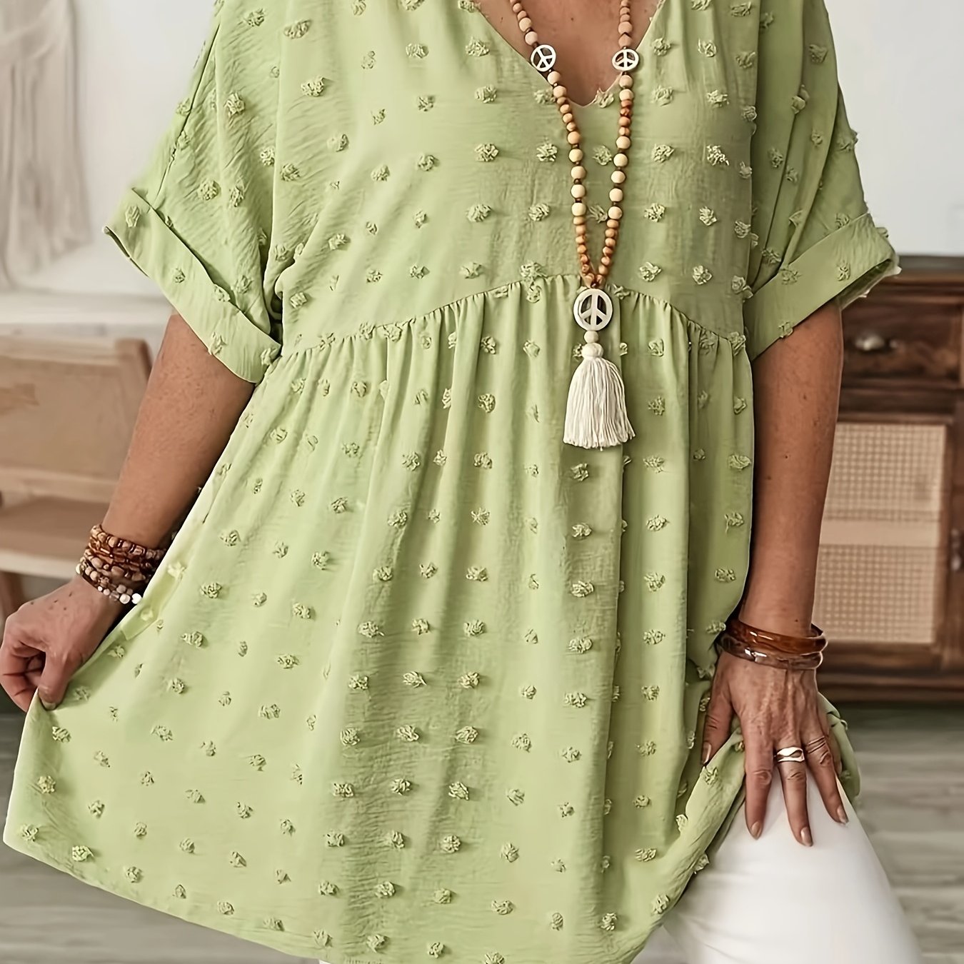 Plus Size Women's V-Neck Batwing Sleeve Blouse Breezy Lightweight Top