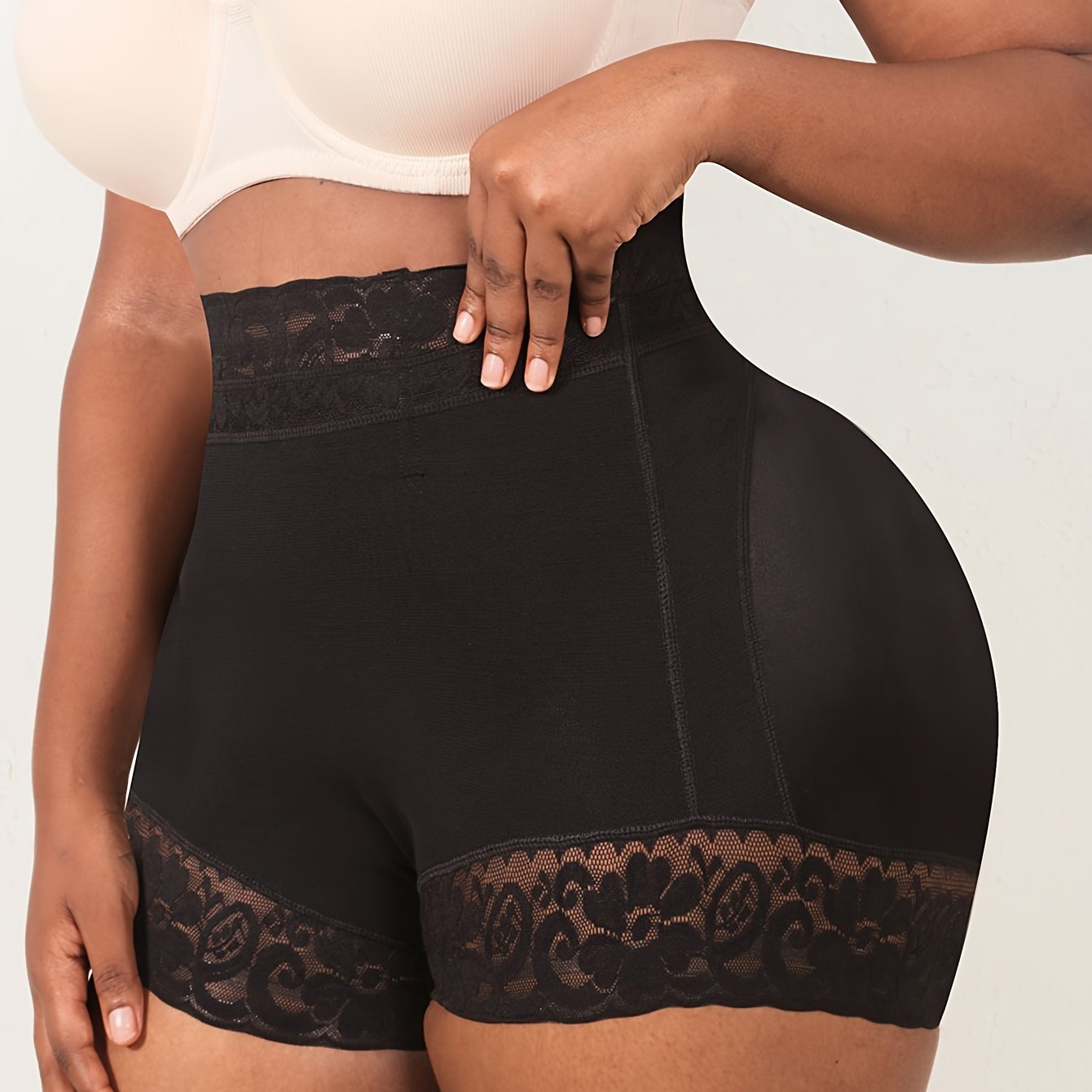 Plus Size High Waist Shapewear Shorts with Lace Trim Tummy Control Butt Lift