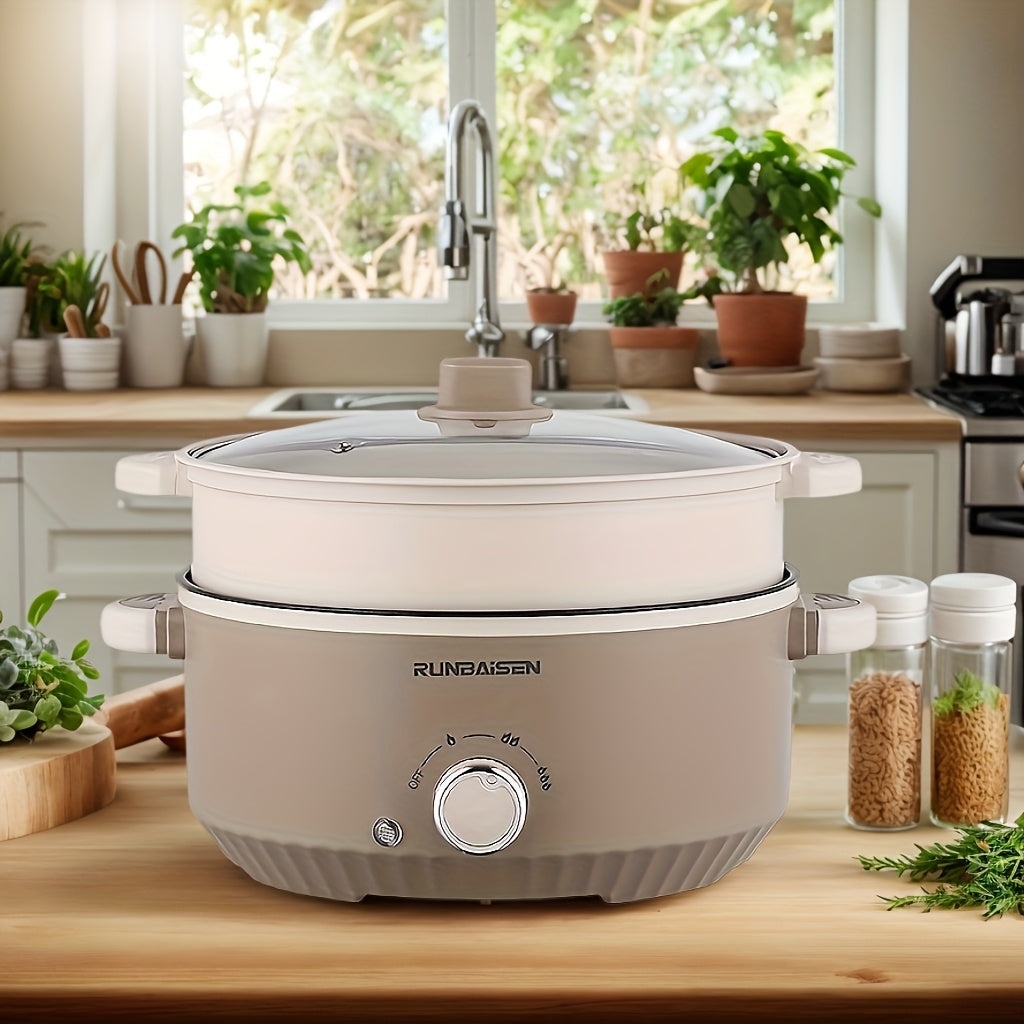 28cm ikki qatlamli yopishmaydigan elektr wok, uy, yotoqxona, partiyalar uchun ko‘p funksiyali pishirish qozoni