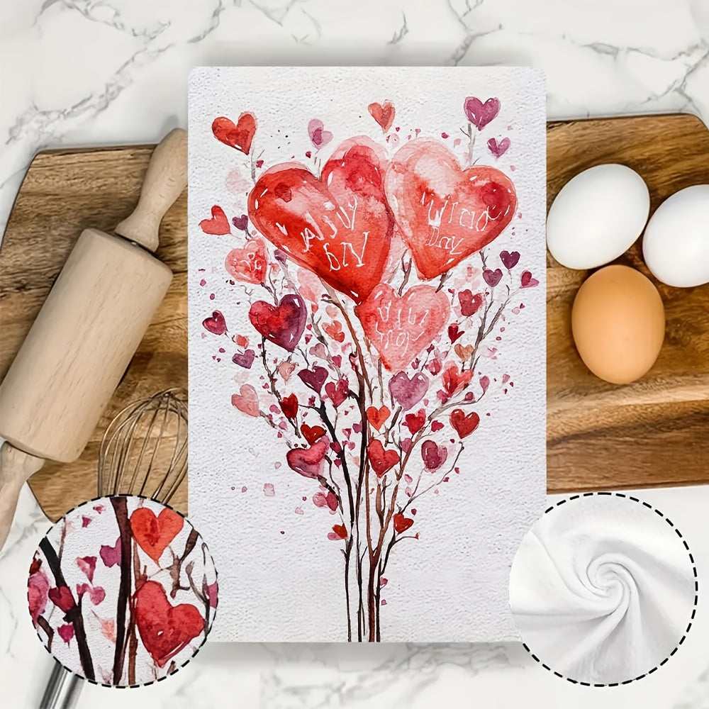Set of 2 Valentine's Day Kitchen Towels Heart and Tulip Designs Super Absorbent 16x24 Inches