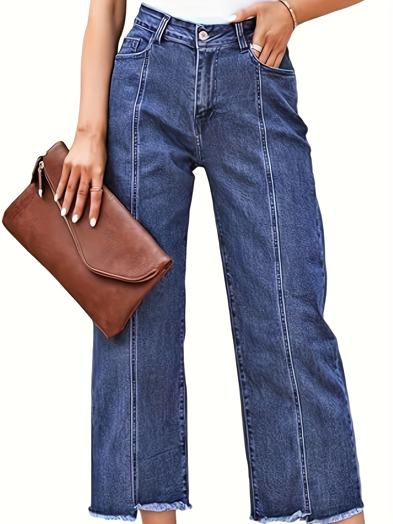 Women's Plus-Size Wide-Leg Stretch Cropped Jeans Blue Size 14