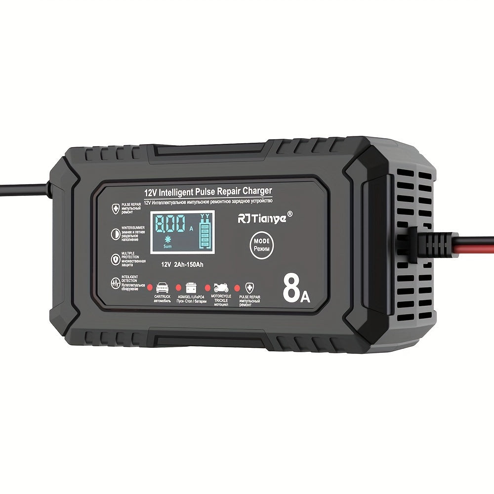 12V 8A Car Battery Charger with LCD Display Smart Fast Repair for Lead-Acid Batteries