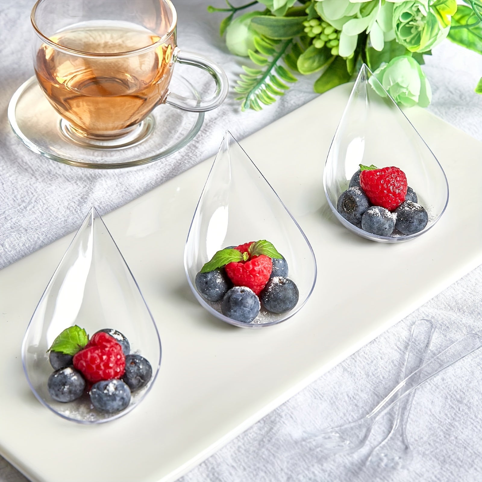 50 Clear Plastic Tear Drop Appetizer Spoons 4 Inch Recyclable BPA-Free for Desserts