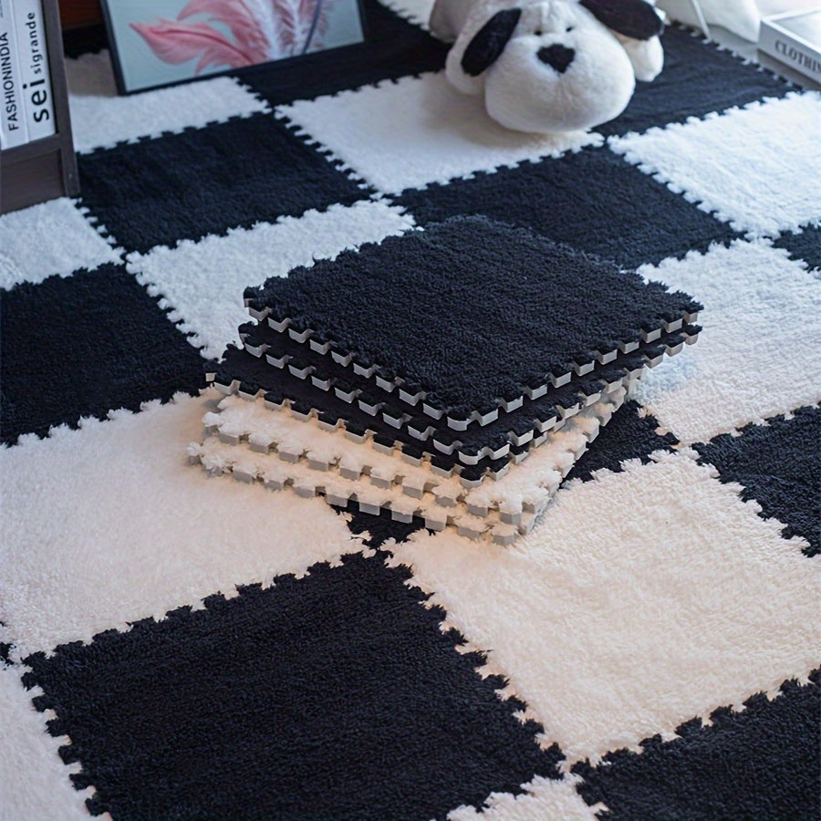 Set of 12 Interlocking Square Carpet Tiles 29.97cm Soft Polyester for Living Room Bedroom