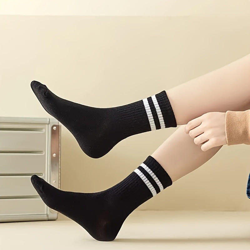 Women's Knee-High Striped Socks Set 3 Pairs Breathable Polyester Casual Sport