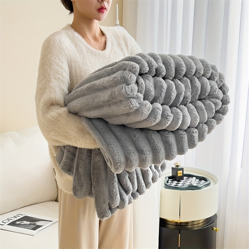 Double-Layer Plush Fur Throw Blanket Soft Warm Cozy for Couch Bed Travel