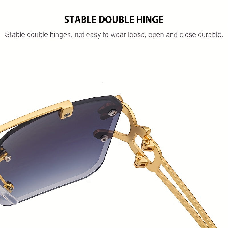 Unisex Rimless Double Bridge Square Metal Glasses with Gold Leopard Temples