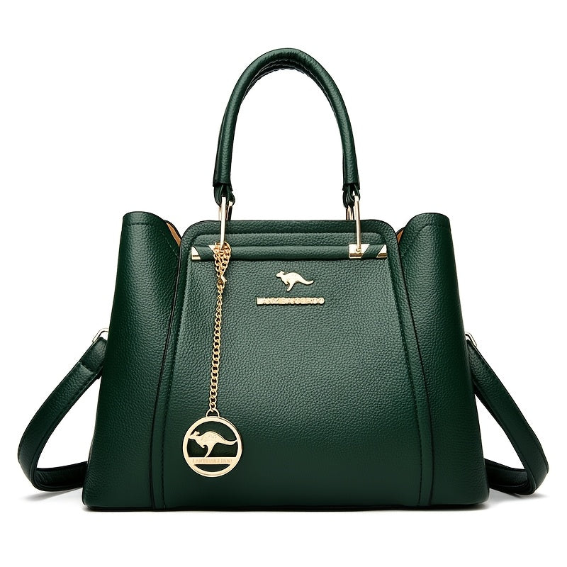 Women's Black Faux Leather Handbag with Detachable Shoulder Strap and Anti-Theft Design