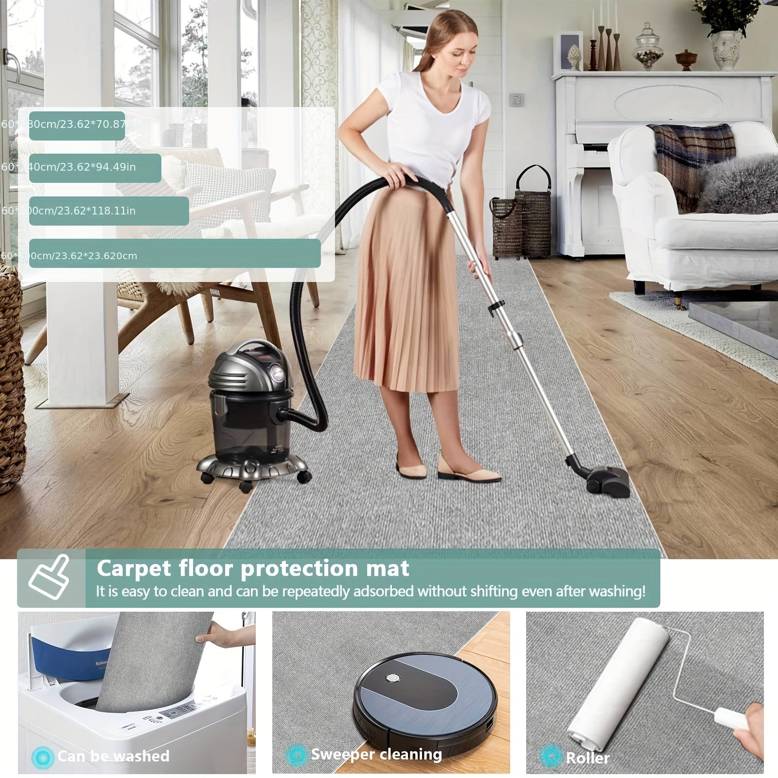 Dark Gray Striped Runner Mat Non-Slip Stain-Resistant Machine Washable