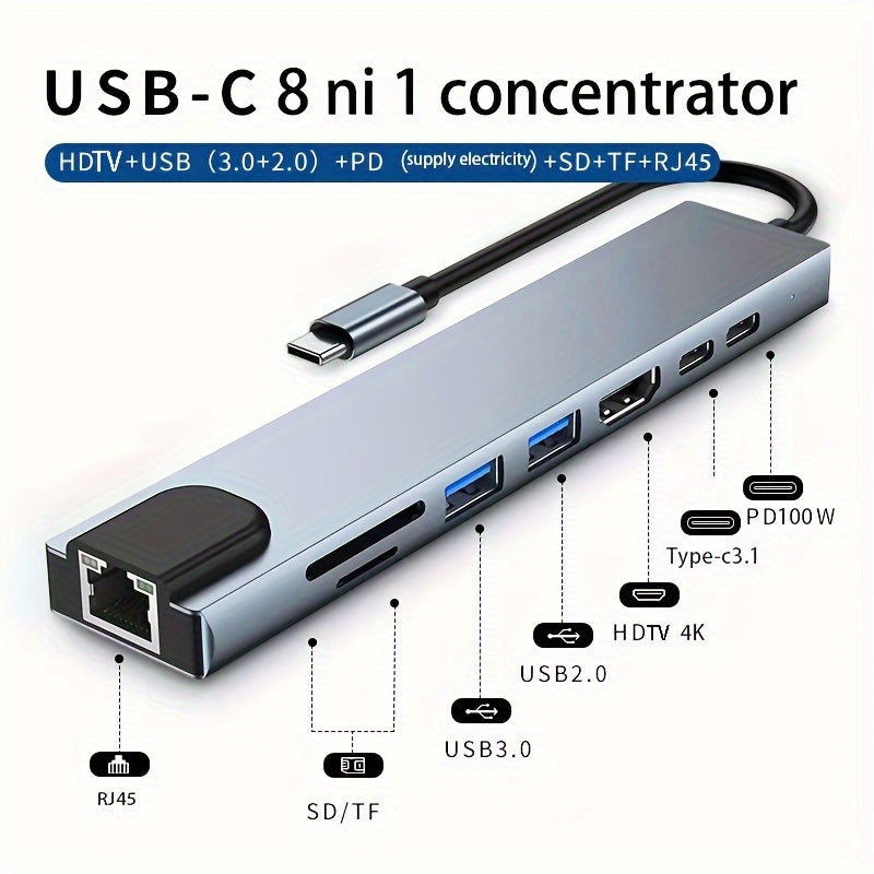 8-in-1 USB C Docking Station with Ethernet and Power Delivery