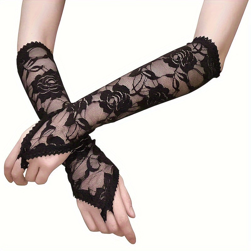 Women's Lace Fingerless Gloves Elbow Length for Weddings and Opera