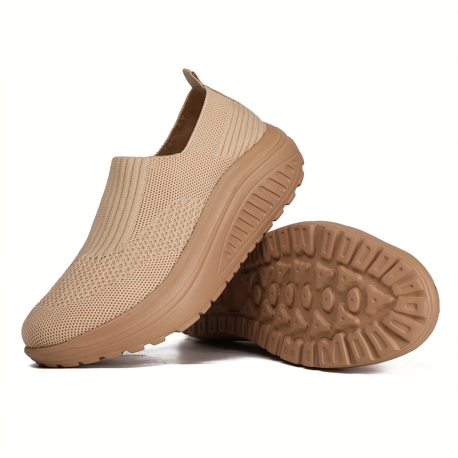 Ayollar uchun tarmoqli slip-on sportkasi yengil, kundalik yozgi poyabzal bej