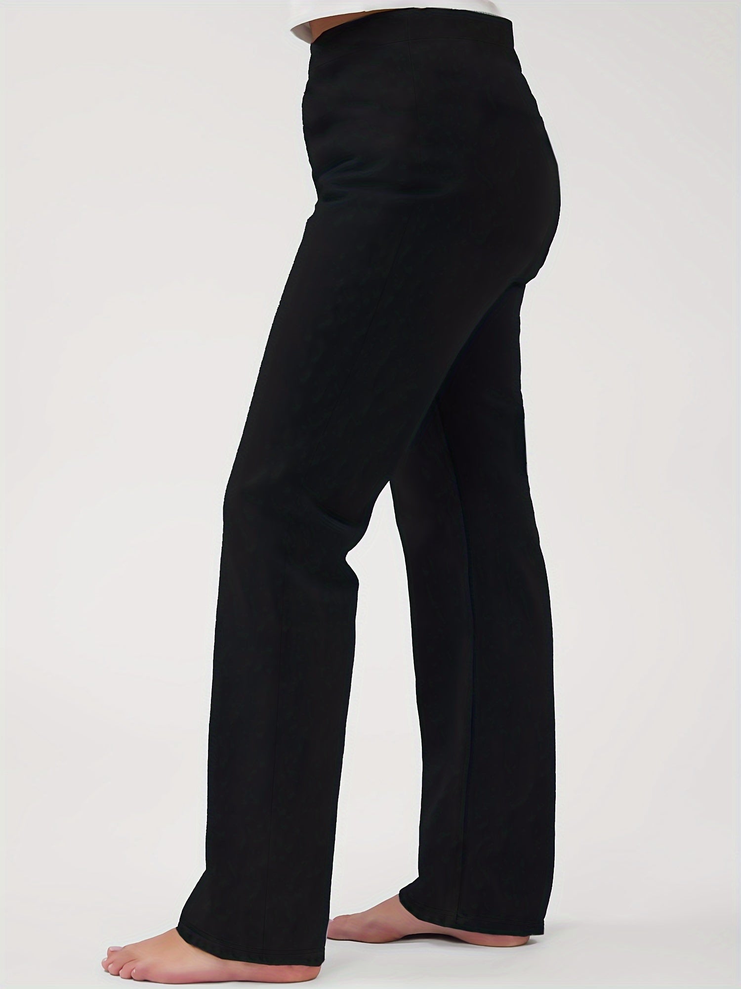Plus Size Polyester Straight Leg Pants Solid Color Long Length Spring Fall