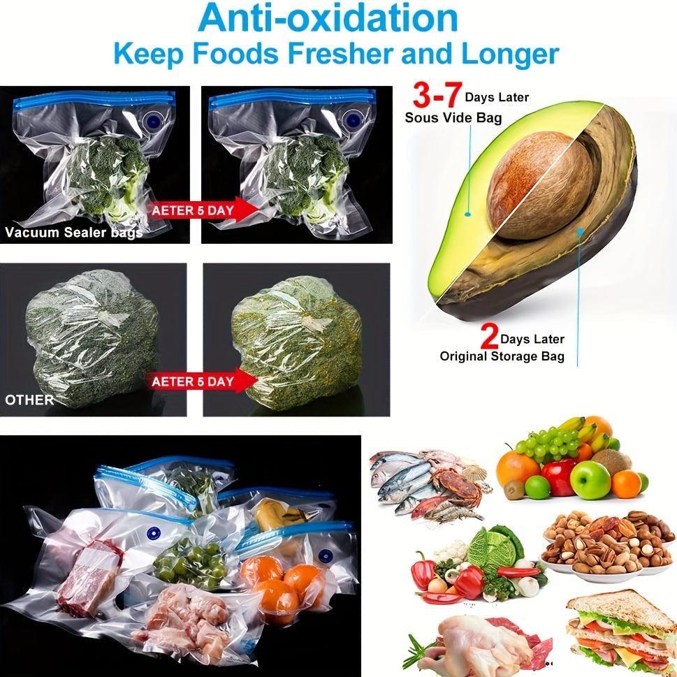 Портативный ручной вакуумный упаковщик с функцией перезарядки через USB и технологией воздушного клапана для сохранения фруктов и овощей. Идеально подходит для хранения в домашней кухне благодаря компактному дизайну. Прочный