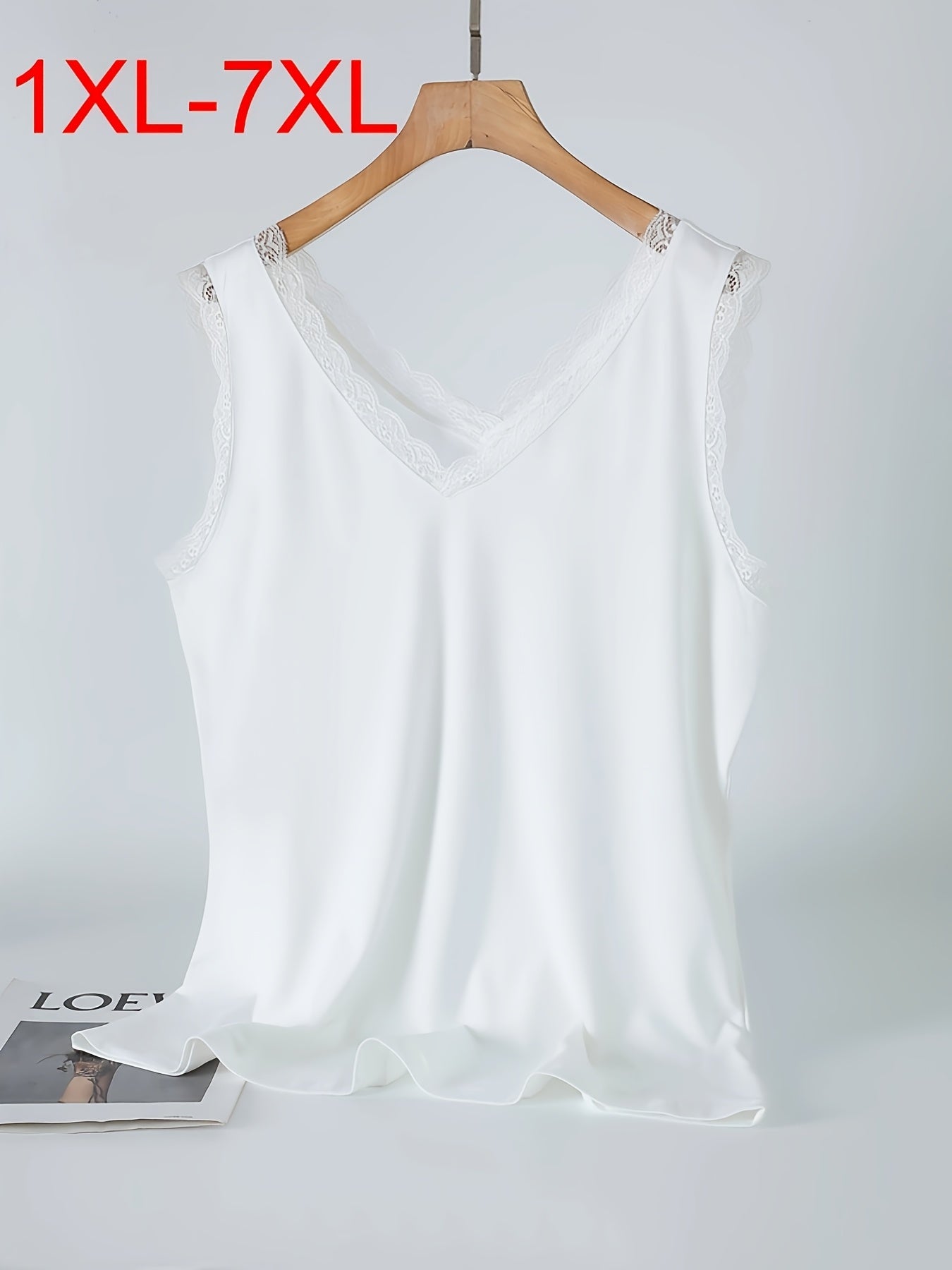 Chaleco versátil para mujer de tallas grandes con costura de encaje en contraste