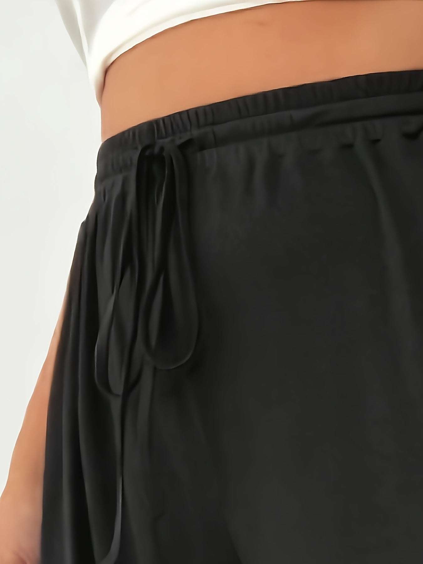 Women's Wide Leg Pants Elastic Black Casual Summer Trousers