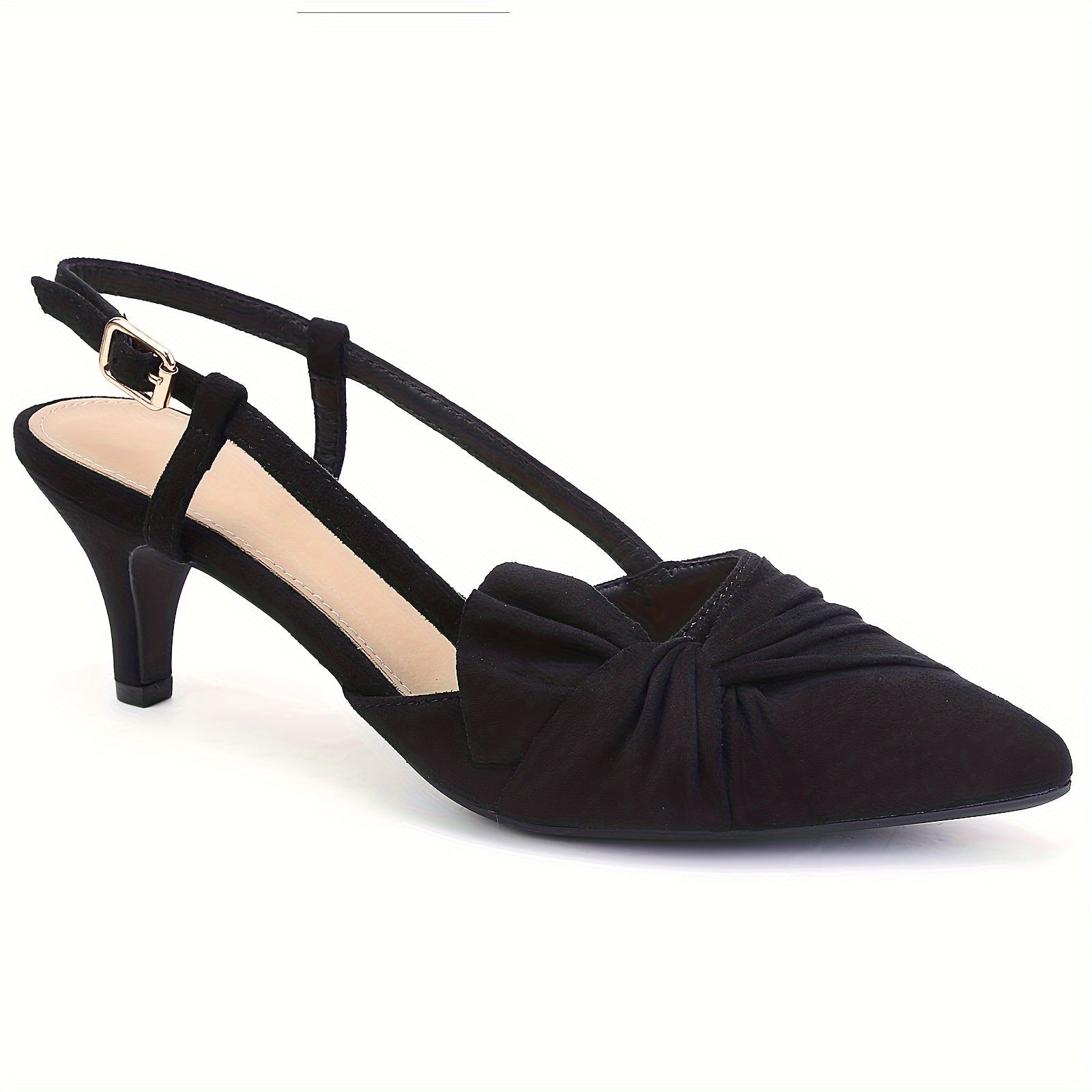 Women's Pink Bowknot Pointed Toe Sandals with Kitten Heel and Faux Cover Straps