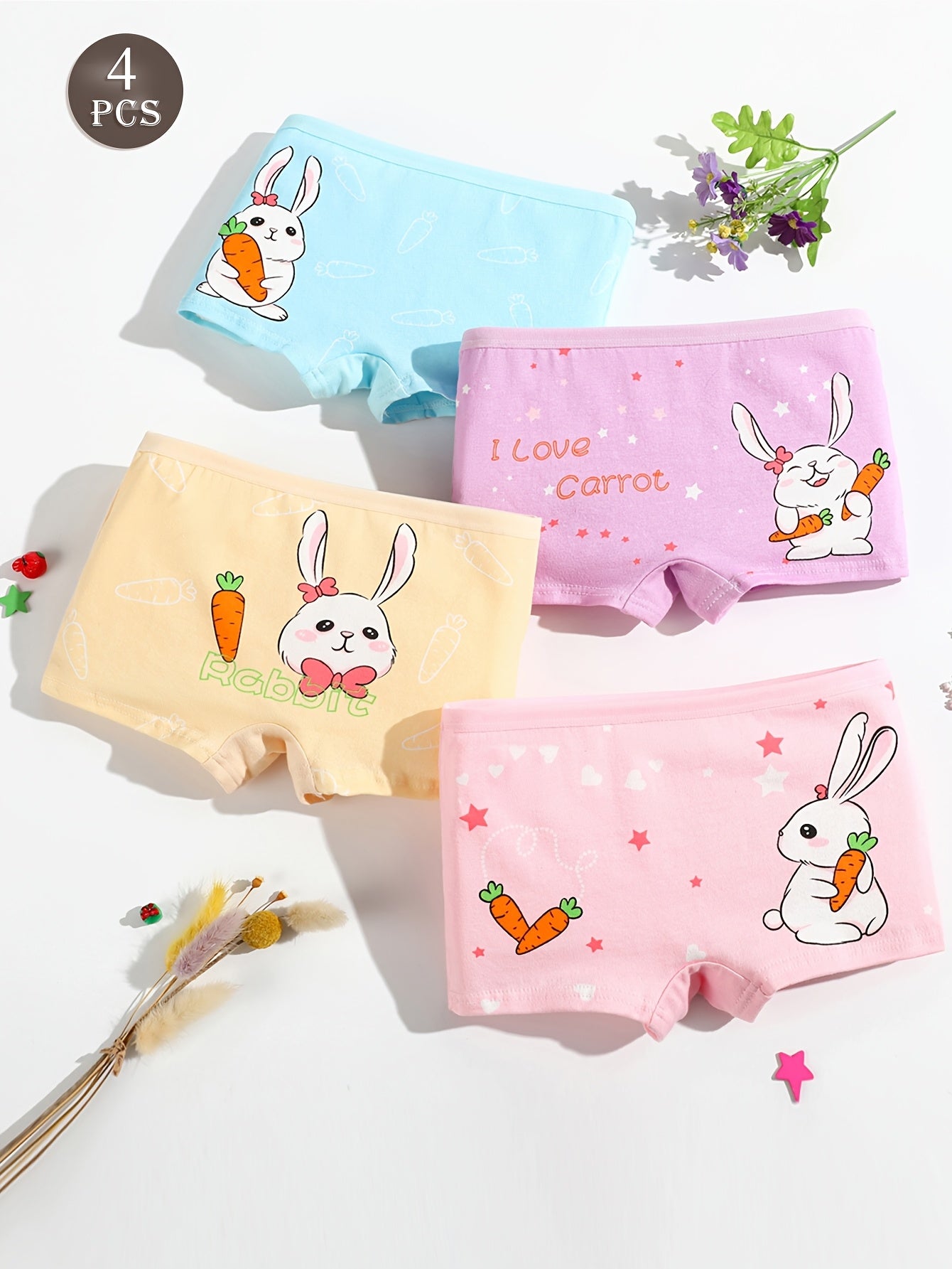 4-to'plam qizlar paxta multfilm bosma boxer shartlari yumshoq nafas oladigan o'rta cho'zilgan to'qimachilik bolalar ichki kiyimlari