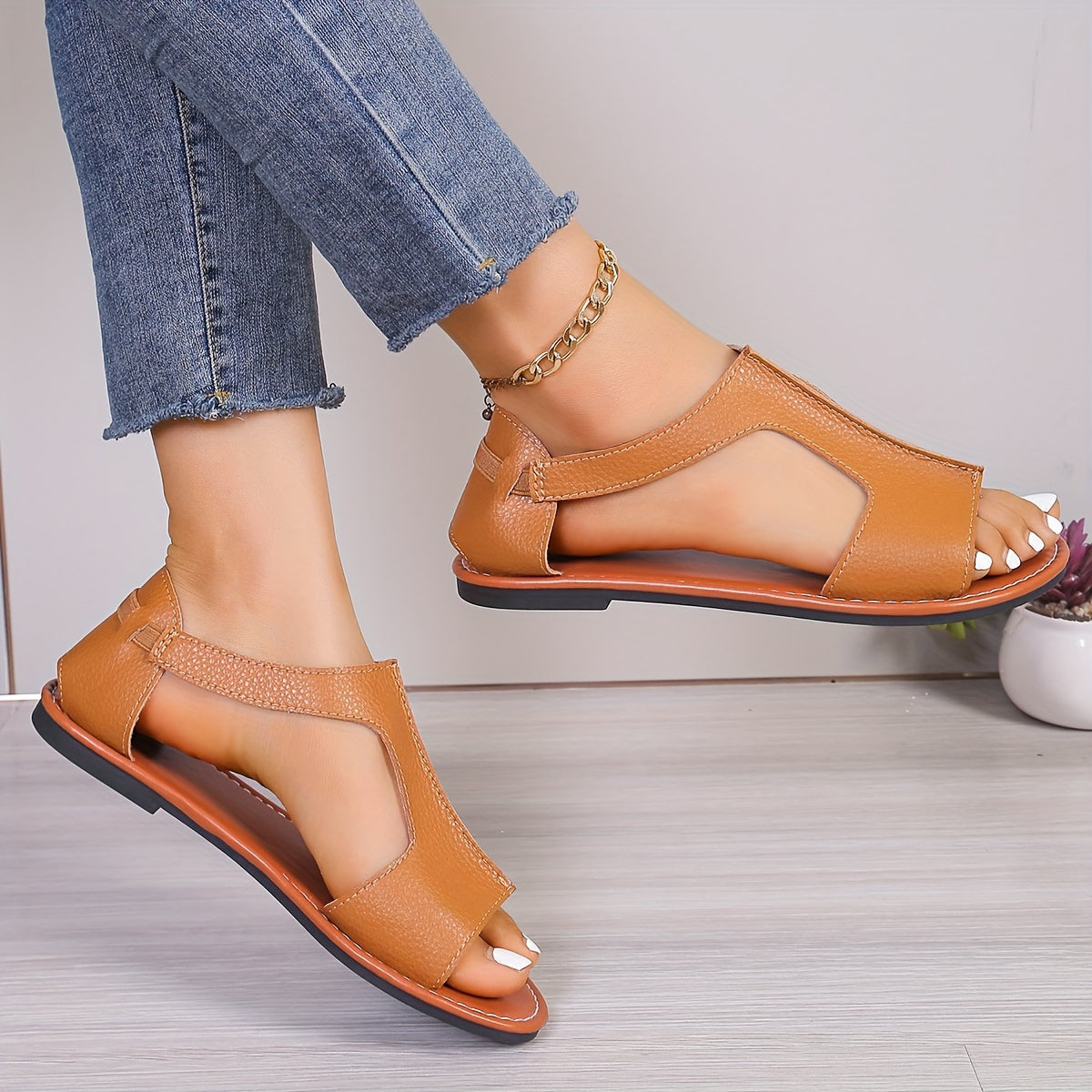 Women's Flat Sandals Solid Color Open Toe Slip-On Summer Lightweight Casual